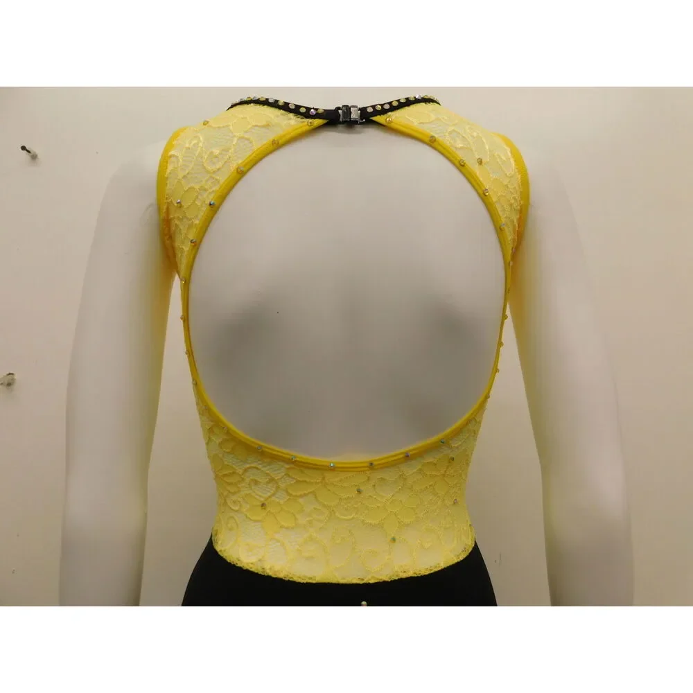 Pre-Owned Dance Costume Unbranded  Large Child Yellow Jumpsuit Jazz Rhinestones